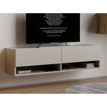 Televizní stolek Závěsná TV skříňka Asko Living, 135 cm, béžová kašmír