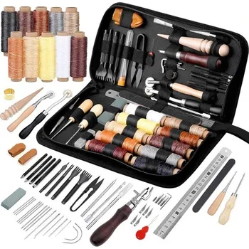 Profesionální sada na opravu a šití kůže 46 ks Jehly Nitě Šídlo Pravítko Děrovače Nástroje na kůži Taška na nástroje