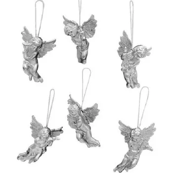 Vánoční dekorace Vánoční ozdoba anděl 6 ks stříbrná