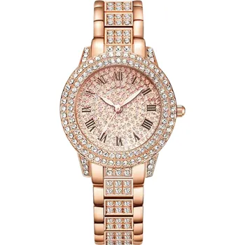 Hodinky Dámské hodinky s&nbsp;umělými diamanty růžově zlatá