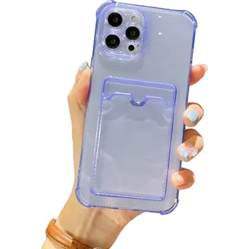 Pouzdro na mobilní telefon Průhledný kryt s kapsou na karty pro iPhone 15 fialová