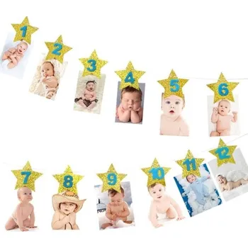 Karnevalový doplněk Narozeninová girlanda na fotografie hvězdy žlutá