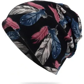 Čepice Pánská čepice s potiskem peří J2048 tmavě modrá