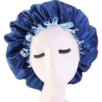 Sprchovací čepice Dámská saténová čepice na spaní N972 tmavě modrá
