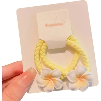 Sada 2 žlutých gumiček do vlasů s bílou květinou Elastické vlasové doplňky Roztomilé gumičky pro dívky Stylové dětské gumičky Květinové ozdoby