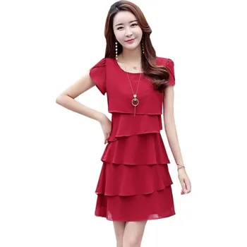 Dámské oblečení Volánkové šaty s krátkým rukávem červená L