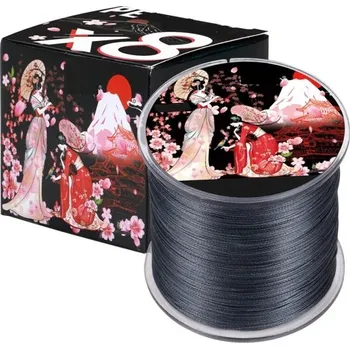 Japonský pletený rybářský vlasec 100 m 0,37 mm 36 kg Odolná splétaná rybářská šňůra na mořský i sladkovodní rybolov Vysoce pevná a pružná pletená šňůra s hladkým povrchem šedá