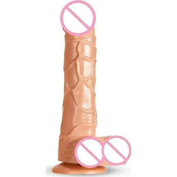 Vibrátor Silikonové dildo vel.L s realistickým tvarem, výraznou hlavou, varlaty a pevnou přísavkou pro použití bez rukou, Diskrétní balení