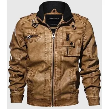 Pánská větrovka Pánská kožená bunda F1248 světle hnědá XXL