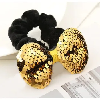 Gumička do vlasů s flitry žlutá