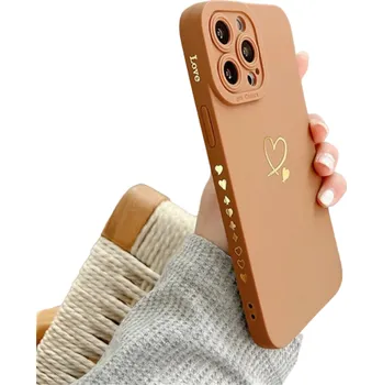 Pouzdro na mobilní telefon Silikonový kryt se srdcem na iPhone 15 Plus hnědá
