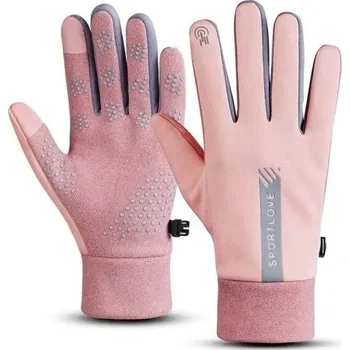 Rukavice Dámské protiskluzové zateplené rukavice Vodotěsné rukavice pro ženy Rukavice s podporou dotyku na diplej Dámské rukavice proti větru a chladu růžová