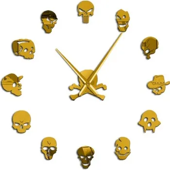 Hodiny Nástěnné samolepící hodiny G1889 zlatá 119 cm