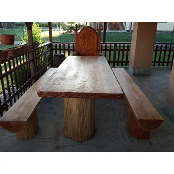 Zahradní stůl Ručně vyřezávaný zahradní nábytek - stůl s lavicemi 200 cm