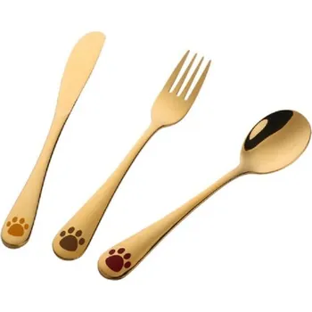 dětská jídelní sada Dětský příbor s tlapičkou - 3 ks zlatá