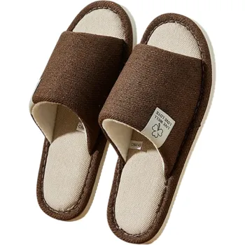 Pánská obuv Domácí plátěné pantofle s otevřenou špičkou Prodyšné lehké pantofle pro muže i ženy Pohodlné měkké přezůvky Unisex obuv na doma hnědá 46-47