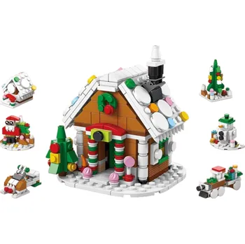 ostatní stavebnice Vánoční savebnice 6v1 s barevným světlem Stavební vánoční chaloupka 307 ks