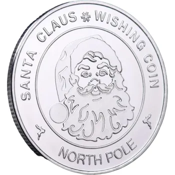Stříbrná sběratelská mince se Santa Clausem Pamětní mince s přáním k Vánocům Oboustranná vánoční mince se Santa Clausem a se soby 4 cm