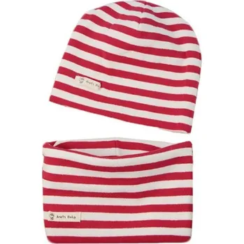 Šála Dětský pruhovaný set čepice a nákrčník červená 1-3 roky