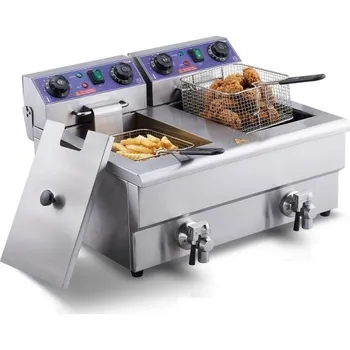 fritéza Elektrická fritéza se dvěma zásobníky 12 l 1500 W Nerezová stolní fritéza na hranolky Dvoukomorová fritéza s časovačem a filtrem 57 x 52 x 35,5 cm