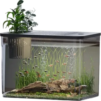 Akvárium s víkem na pěstování vodních rostlin 31,6 x 18 x 22,5 cm Dekorativní stolní akvárium Moderní design pro interiér Chov ryb