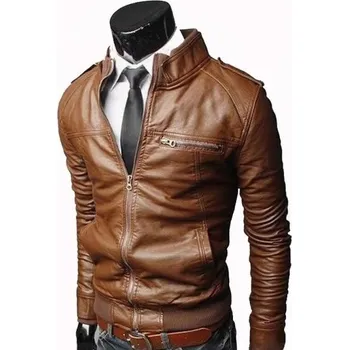 Pánská větrovka Pánská kožená bunda F1092 hnědá M