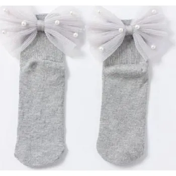 Dívčí oblečení Dívčí ponožky s velkou mašlí a perlami šedá 3-5 let