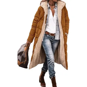 Dámský kabát Dámský zimní kabát s kožíškem hnědá XXL