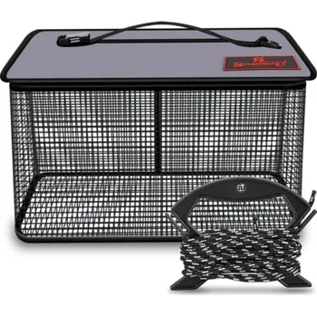 Rybářská síť Skládací rybářská klec na ryby s lankem 5 m Pogumovaný vezírek 40 × 23 × 24 cm Odolná síťovina Pevná konstrukce Snadné přenášení