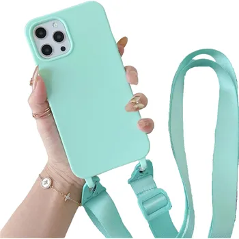 Pouzdro na mobilní telefon Matné silikonové pouzdro s popruhem pro iPhone 15 Plus tyrkysová