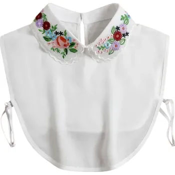 Falešný límec pro ženy s květinovou výšivkou Odnímatelný límeček Dekorativní límec ke svetru halence šatům Elegantní doplněk bílá