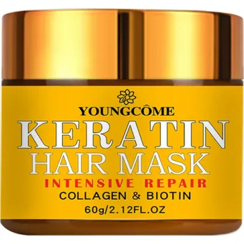Vlasová regenerace Keratinová maska na vlasy 60 g s kolagenem a biotinem Regenerace poškozených vlasů Obnova struktury Hladkost Lesk Výživa Hloubková péče