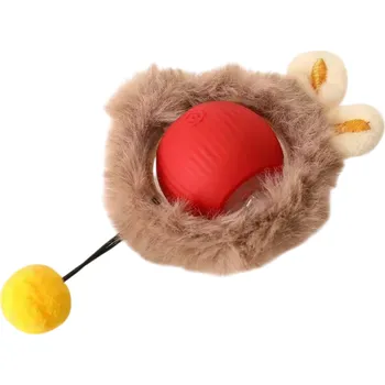 Hračka pro kočku Závodní míček pro kočky s plyšovým ptačím hnízdem Svítící interaktivní hračka 4 módy Silikonový míček USB-C nabíjení Šňůrka s bambulkou červená