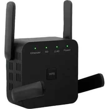 Bezdrátový WiFi router 1200 Mb/s 2,4 GHz a 5 GHz Bezdrátový zesilovač signálu Přenosný router Výkonný zesilovač signálu WiFi extender Univerzální kompatibilita Široké pokrytí 8,2 x 7,2 x 5,5 cm