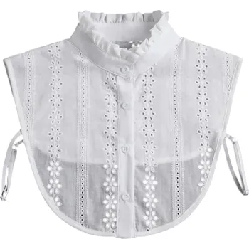 Kravata Falešný límec pro ženy stojatý řasený s krajkou Elegantní odnímatelný límeček Dekorativní doplněk ke svetru halence i šatům bílá