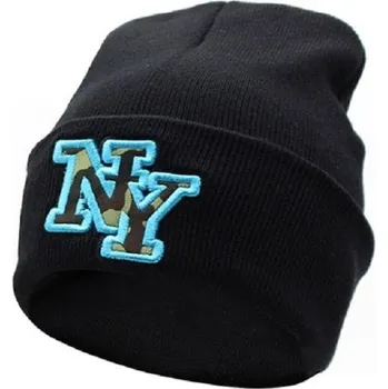 Pokrývka hlavy Zimní černá čepice s nápisem NY modrá