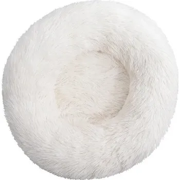 Pelíšek pro psa Mikroplyšový pelíšek pro psy ve tvaru donutu Ø80 cm Měkký kulatý pelíšek s dlouhým chlupem Prodyšný a pratelný pelíšek proti úzkosti Pohodlný pelech pro malé a střední psy bílá