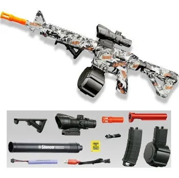 Elektrická pistole na vodní gelové kuličky s bubnovým zásobníkem a laserovým zaměřovačem Automatický dětský kulomet na gelové náboje Oranžová