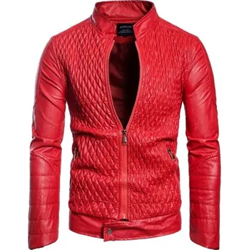 Pánská větrovka Pánská kožená bunda F375 červená L