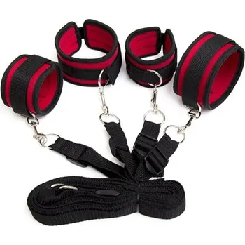 Vibrátor Sada pout a popruhů pro BDSM hrátky na připoutání k posteli, nastavitelná velikost, diskrétní balení pro pohodlí a soukromí červená