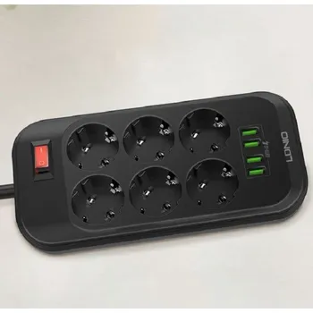 Elektrická zásuvka Přepěťová ochrana 6x zásuvka, 4x USB 2 m