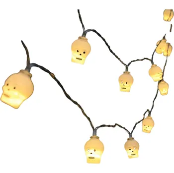 Karnevalový doplněk Halloweenský světelný řetěz lebky 1,5 m na&nbsp;2x AA baterie