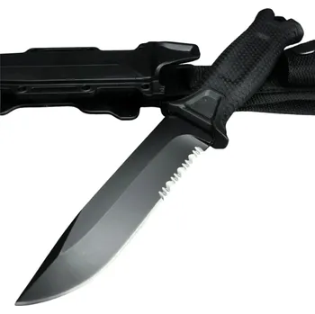 Multifunkční nůž Outdoorový nůž 22 cm s pevnou nerezovou čepelí Kombinované ostří Protiskluzová rukojeť S pouzdrem Kemping Turistika Taktické využití černá
