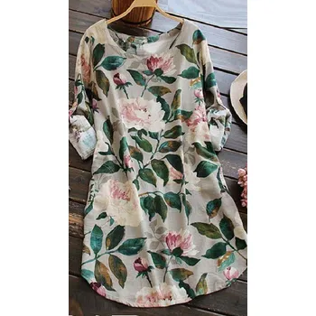 Dámské šaty Květované volné šaty béžova 3XL