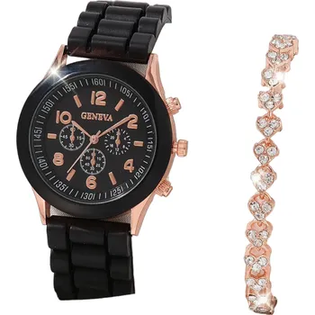 Náhrdelník Dámská dárková sada hodinky a náramek černá