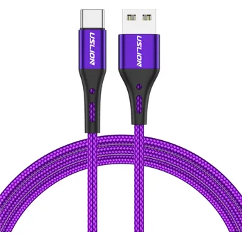 Datový kabel Rychlonabíjecí kabel USB A na USB C 3 m 3A opletený nylonový kabel rychlé nabíjení mobilní telefon fialová