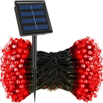 Noční světlo Venkovní LED řetěz 23m/220 diod se solárním panelem červená
