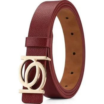 Opasek Dámský módní pásek 105 x 2,3 cm PU kůže Elegantní opasek se zlatou přezkou Stylový doplněk na šaty i kalhoty Moderní dámská móda vínová