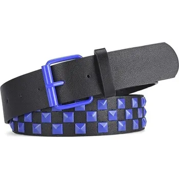 Opasek Černý pásek z PU kůže 107 x 3,8 cm Barevné nýty ve vzoru šachovnice Stylový rockový unisex opasek s kovovou přezkou Ideální k džínům modrá
