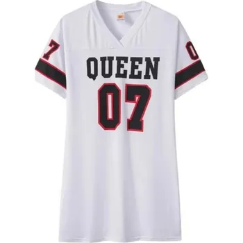 Dámské šaty Tričkové minišaty ve stylu sportovního dresu QUEEN 07 Krátké rukávy Výstřih do V Ležérní sportovní šaty Streetwear pro volný čas bílá M